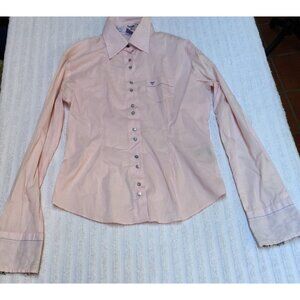 Meltin'Pot Womens Button Down CLOE Shirt Top Size 3 Pink Embroidered Stretch